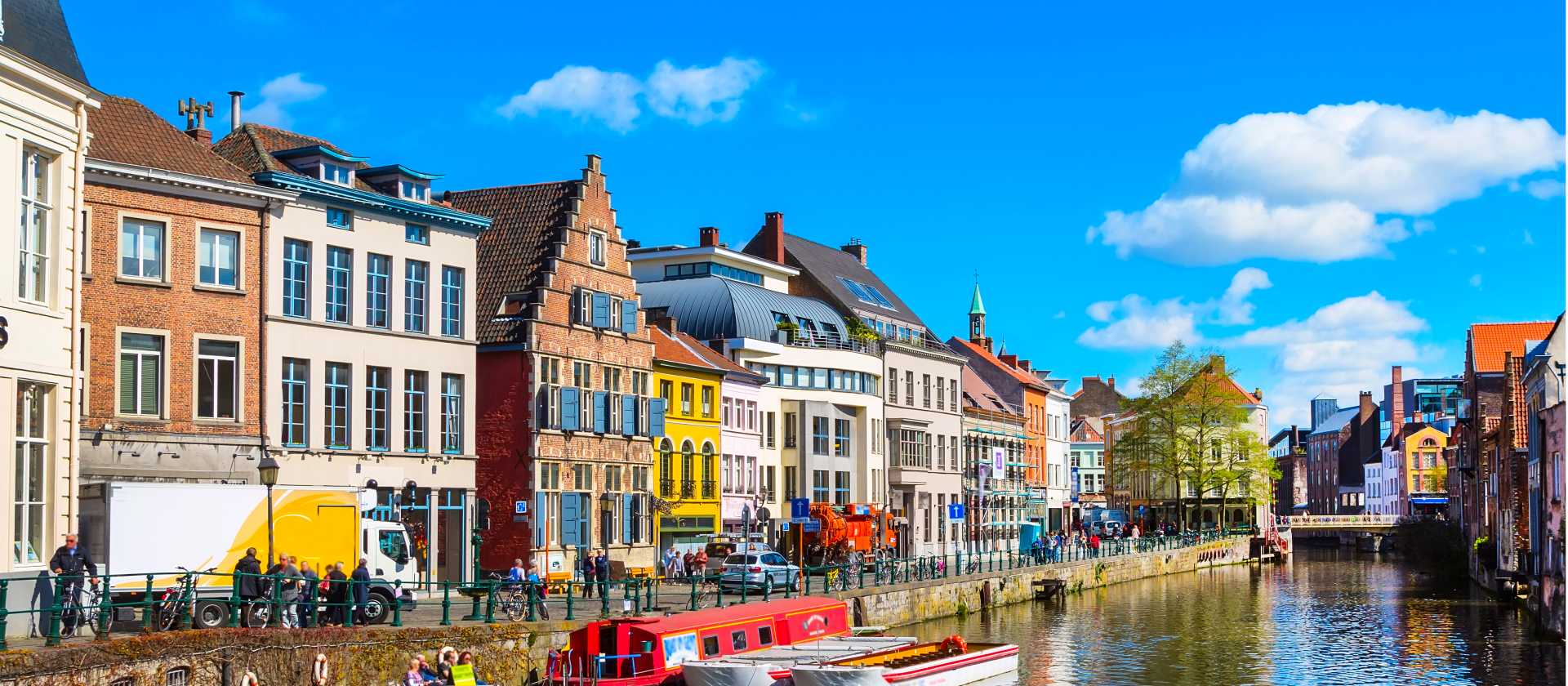 Colourful buildings and boats in Ghent, Belgium