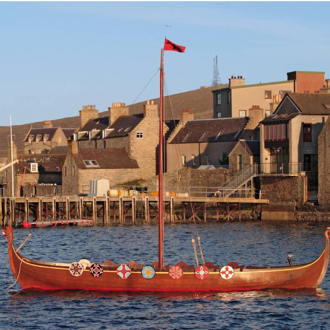Viking boat in the town of Lerwick, Shetland Islands