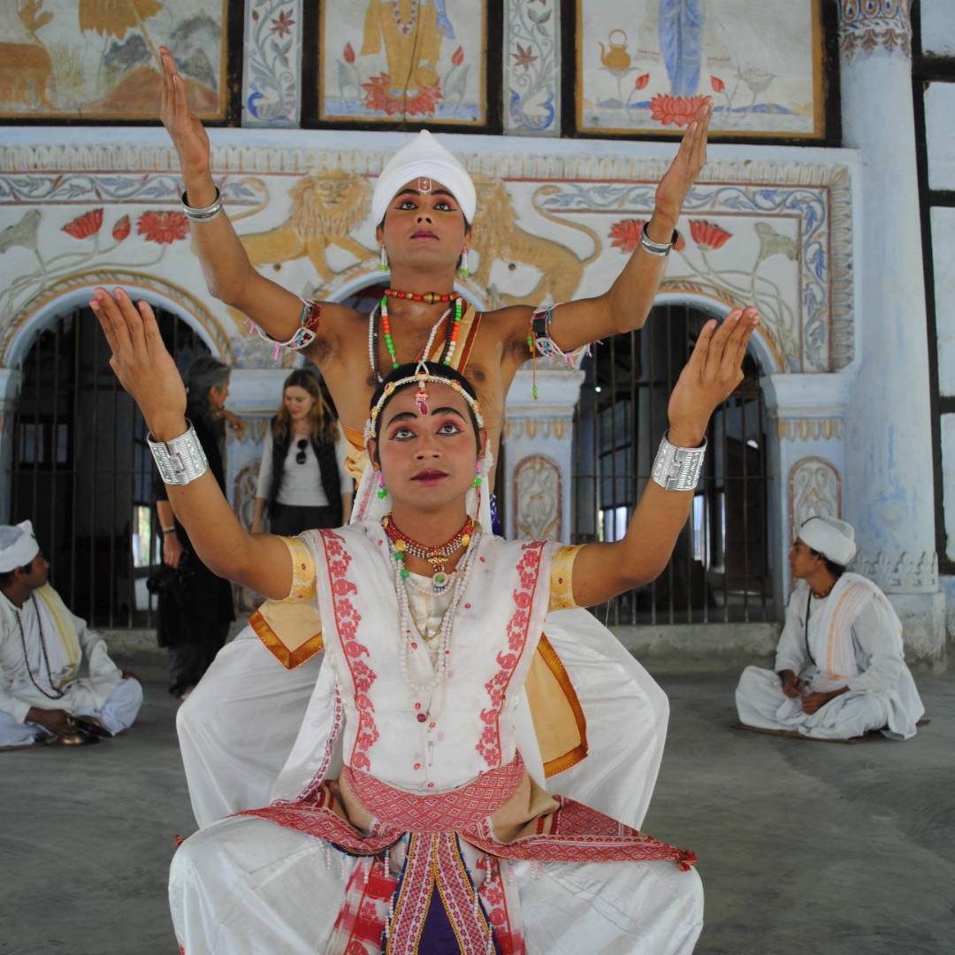 Monks performing the Sattriya dance in Majuli