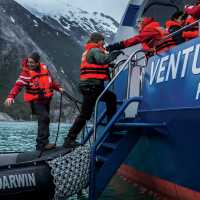 Boarding the vessel after a day on the zodiac