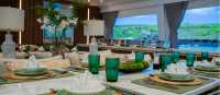 The indoor dining area with great views