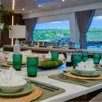The indoor dining area with great views