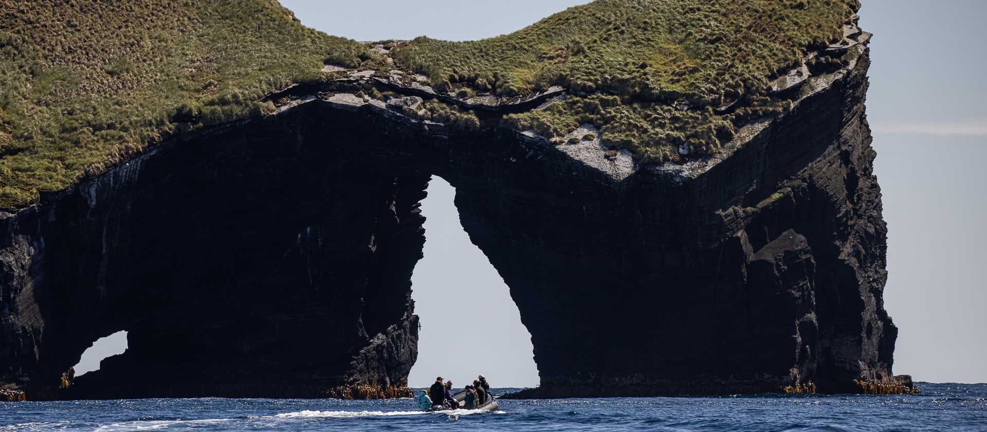 Zodiac cruising in the Antipodes Islands | A Woods