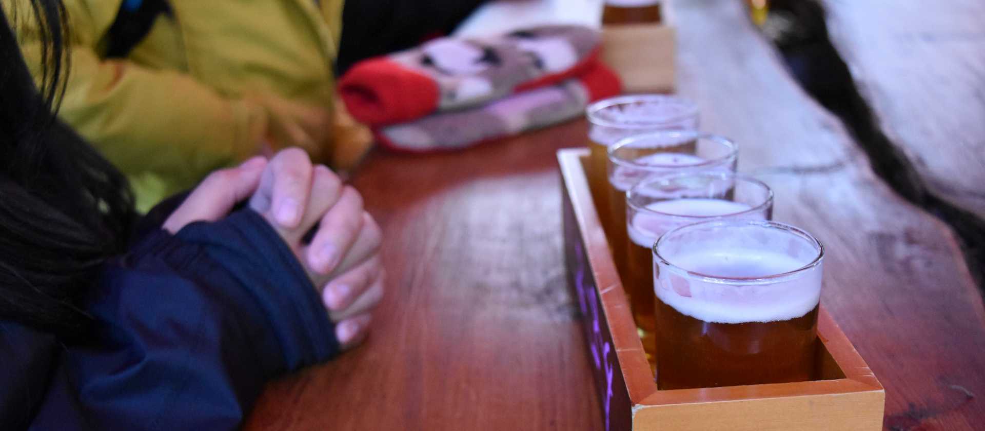 Sampling a selection of local craft beers