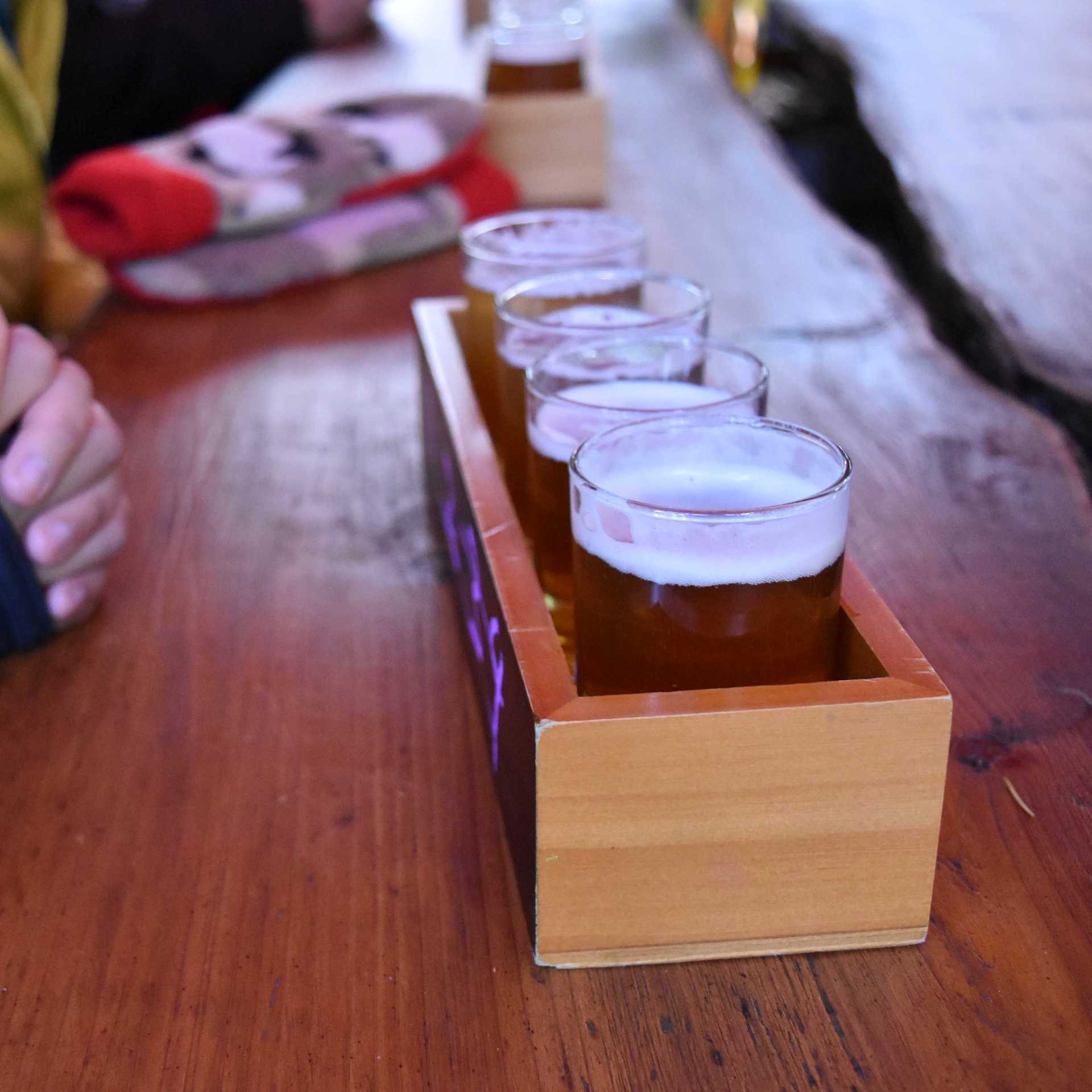 Sampling a selection of local craft beers