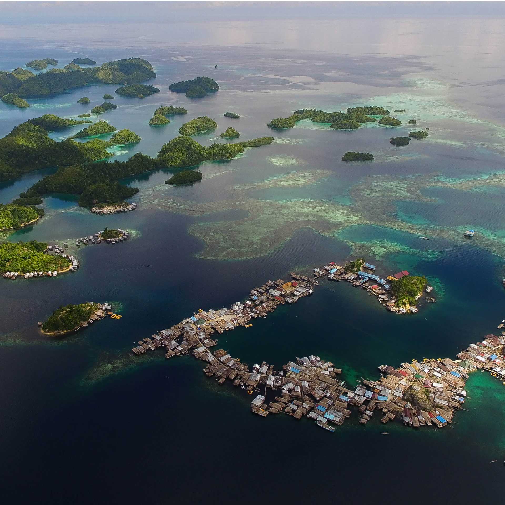 An aerial view of Kabalutan in the Togean Islands.