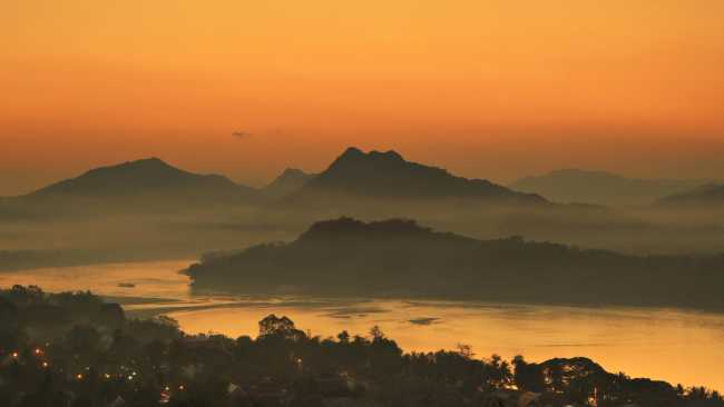 A spectacular sunset over Luang Prabang and the Mekong River