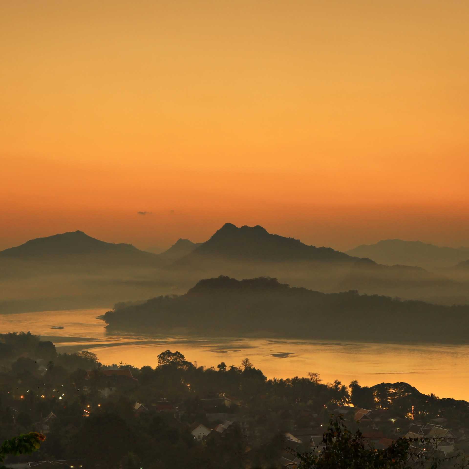 A spectacular sunset over Luang Prabang and the Mekong River