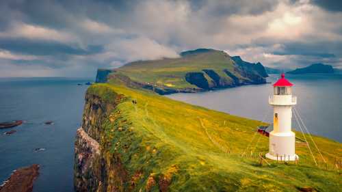 The lush landscapes of Mykines Island, Faroe Islands