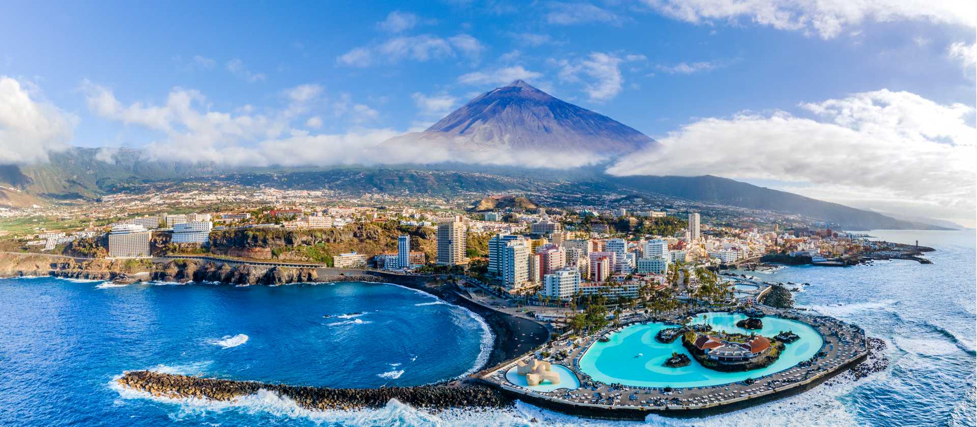 Puerto de la Cruz, with Teide volcano in the background, Tenerife Island
