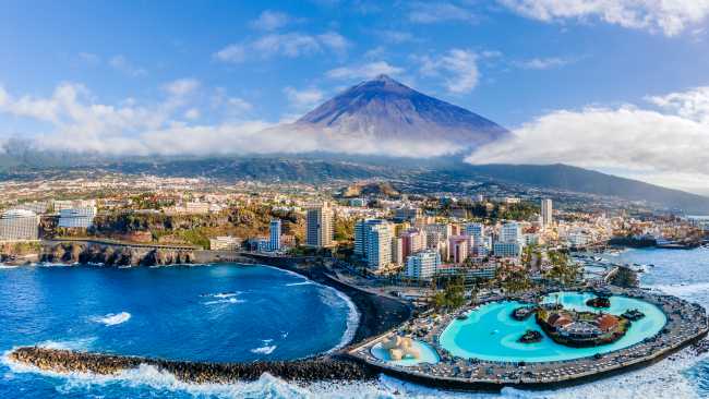 Puerto de la Cruz, with Teide volcano in the background, Tenerife Island