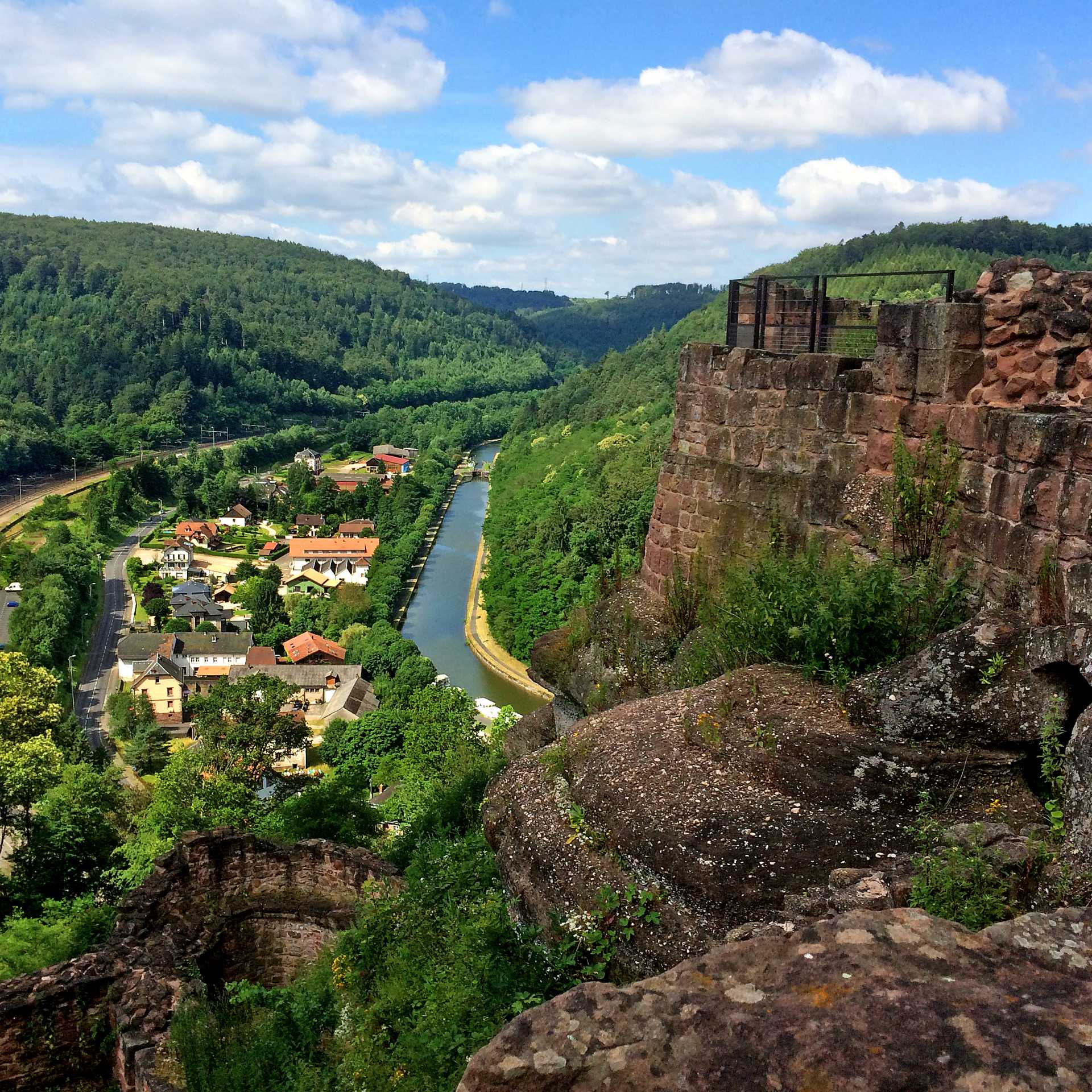 Views across the Rhine-Marne canal from Lutzelbourg castle