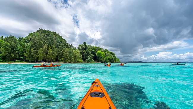 Kayaking the crystal clear waters of the Solomon Islands